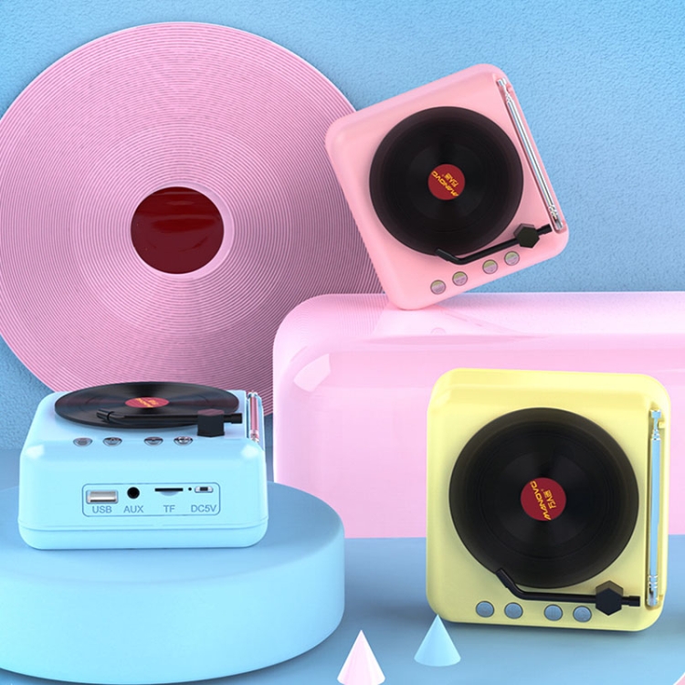 Manovo H3 Macaron Vinyl Record Player Bluetooth Speaker Retro Radio Stereo(Blue)