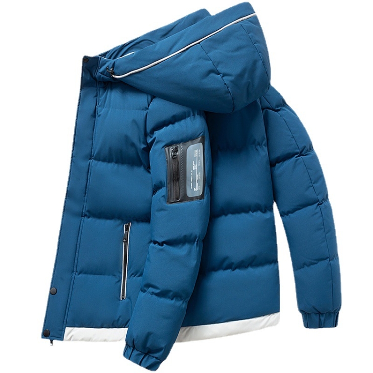 Winter Men Down Cotton Jacket Casual Warm Thickened Loose Hooded Jacket, Size: M(2205 Blue) - B1