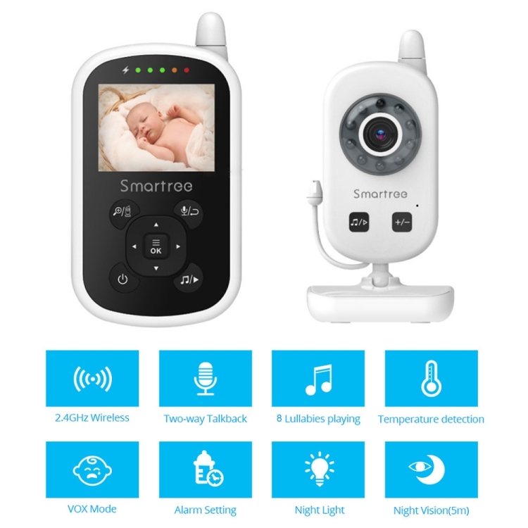 UU24 Monitor inalámbrico para bebés de 2,4 pulgadas Monitor de temperatura de la cámara Audio de 2 vías VOX Lullaby Enchufe de EE. UU. - B1