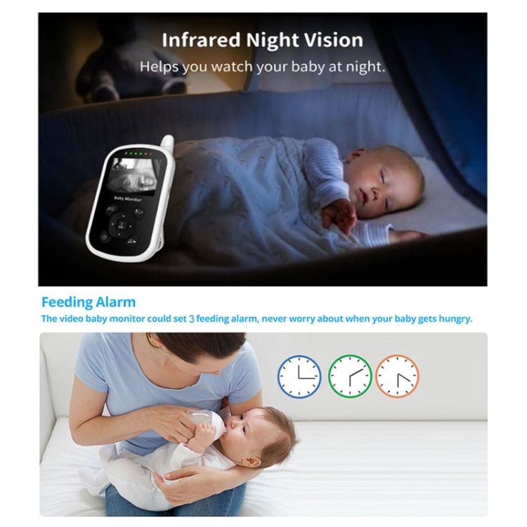 UU24 Monitor inalámbrico para bebés de 2,4 pulgadas Monitor de temperatura de la cámara Audio de 2 vías VOX Lullaby Enchufe de EE. UU. - B4