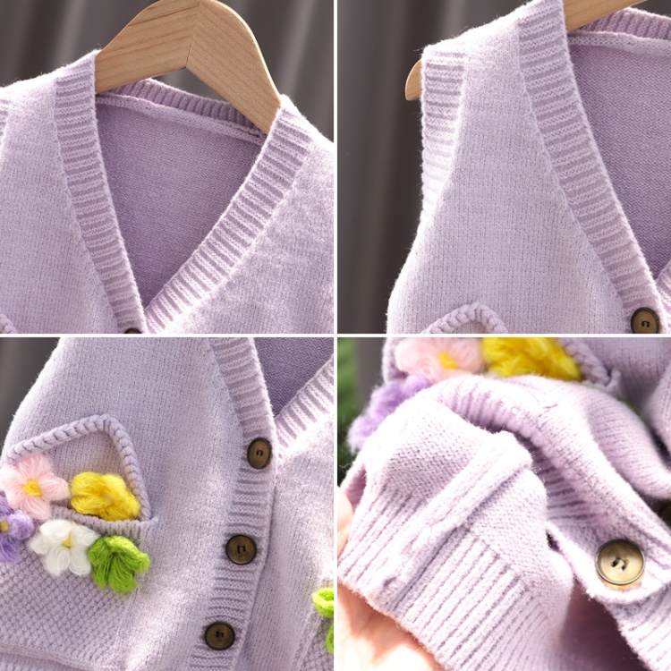 Bébé fille tricoté gilet fleur pull sous-vêtement extérieur, taille : 100  cm (violet)