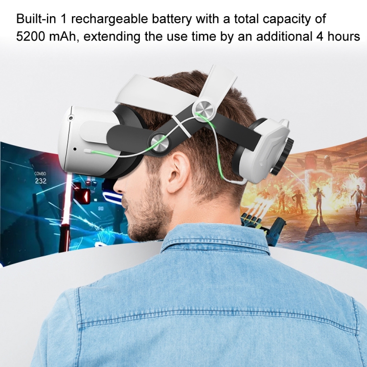 Para Oculus Quest 2 Power Bank Head Strap con batería recargable de 5200 mAh (blanco) - B1