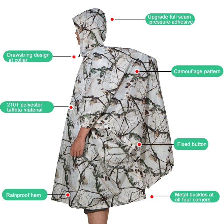 Outdoor 3-in-1 Rain Poncho Riding Backpack Cover Camping Canopy Mat 2.1x1.43m(Snowfield Camouflage) - B3
