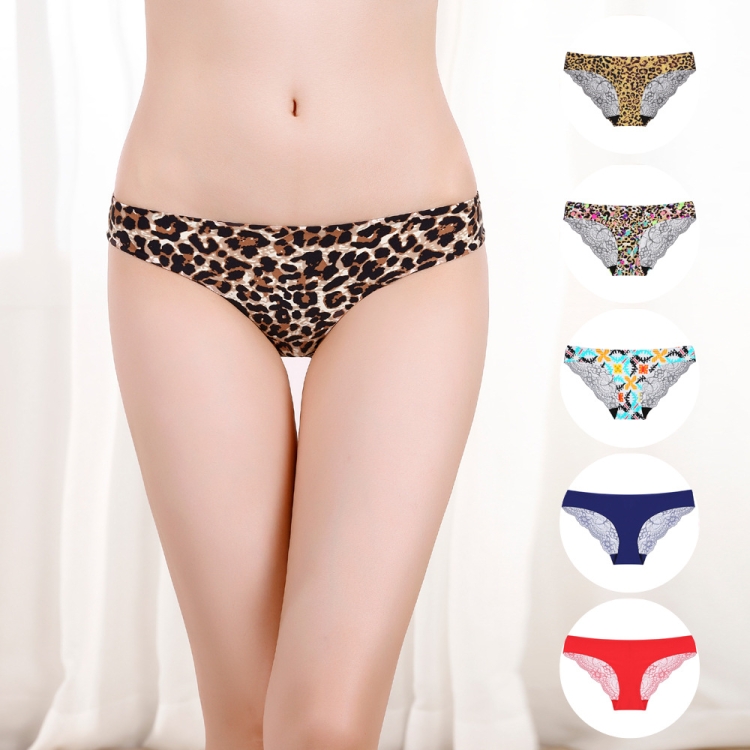 Wholesale Ladies Sexy Panties Lace Splicing Leopard Breathable