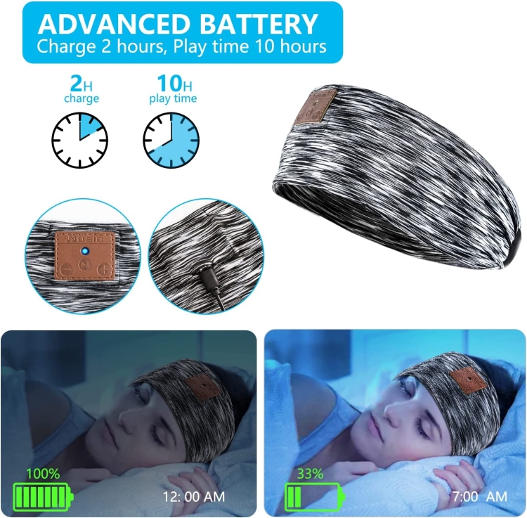 Bluetooth Wireless Headband Quick Drying Sleeping Headphones with HD Speakers(Stripe Black)