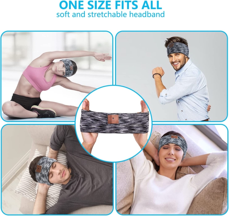 Bluetooth Wireless Headband Quick Drying Sleeping Headphones with HD Speakers(Stripe Black)