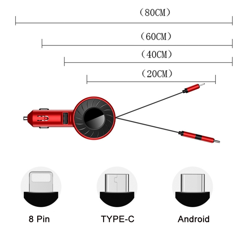 3 In 1 USB Dual Cable Single Pull Retractable Car Charger(Black) 3 In 1 USB Dual Cable Single Pull Retractable Car Charger(Black)