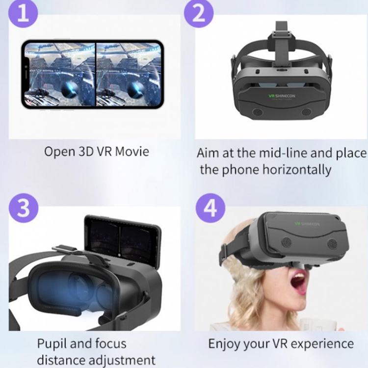 VR SHINECON G13 Gafas de realidad virtual VR Teléfono móvil Juego de películas Gafas digitales 3D (Negro) - B6
