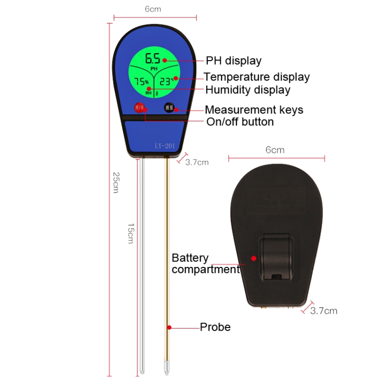 Misuratore di pH 5-IN-1 per Tester del Suolo,Tester per Termometro Digitale  per Piante con illuminazione/Umidità Ambientale/Temperatura/Umidità/PH del  Suolo,per Piante in Vaso,Giardini 