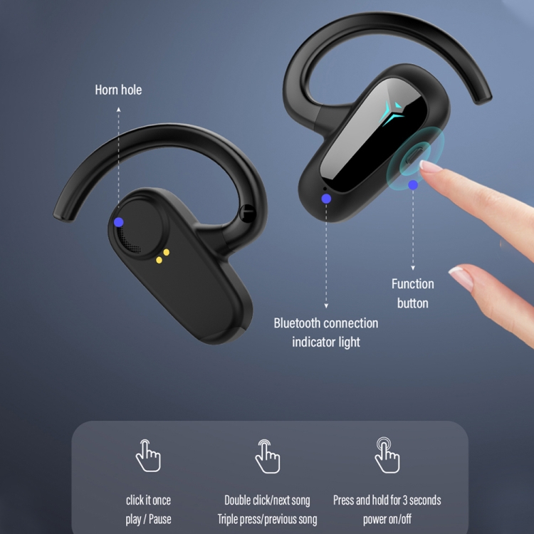 Bone Conduction Concepts Digital Display Stereo Bluetooth Earphones, Style: Single Ear(Black) Bone Conduction Concepts Digital Display Stereo Bluetooth Earphones, Style: Single Ear(Black)