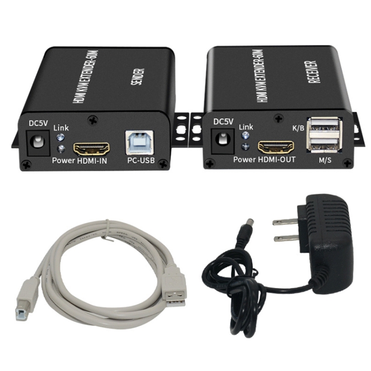BW-HKE60A HDMI 60m KVM con extensor USB Soporte POE Fuente de alimentación de extremo único con enchufe de EE. UU. (Negro) - B1
