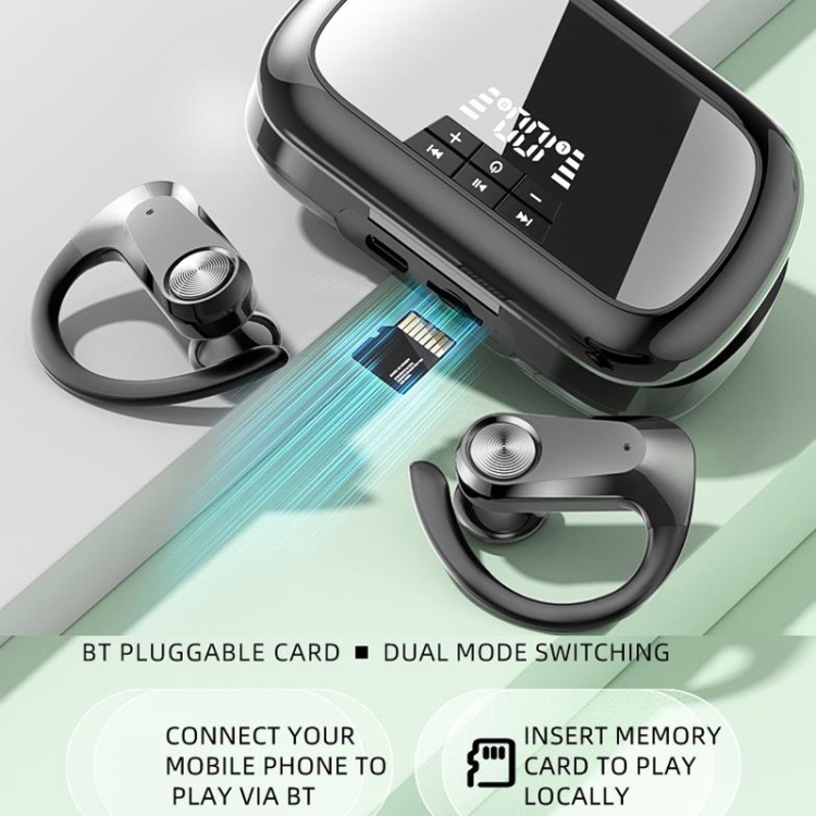 Q2S Wireless Bluetooth Earphone Can Insert TF Card Digital Display TWS Earphone(Black) Q2S Wireless Bluetooth Earphone Can Insert TF Card Digital Display TWS Earphone(Black)