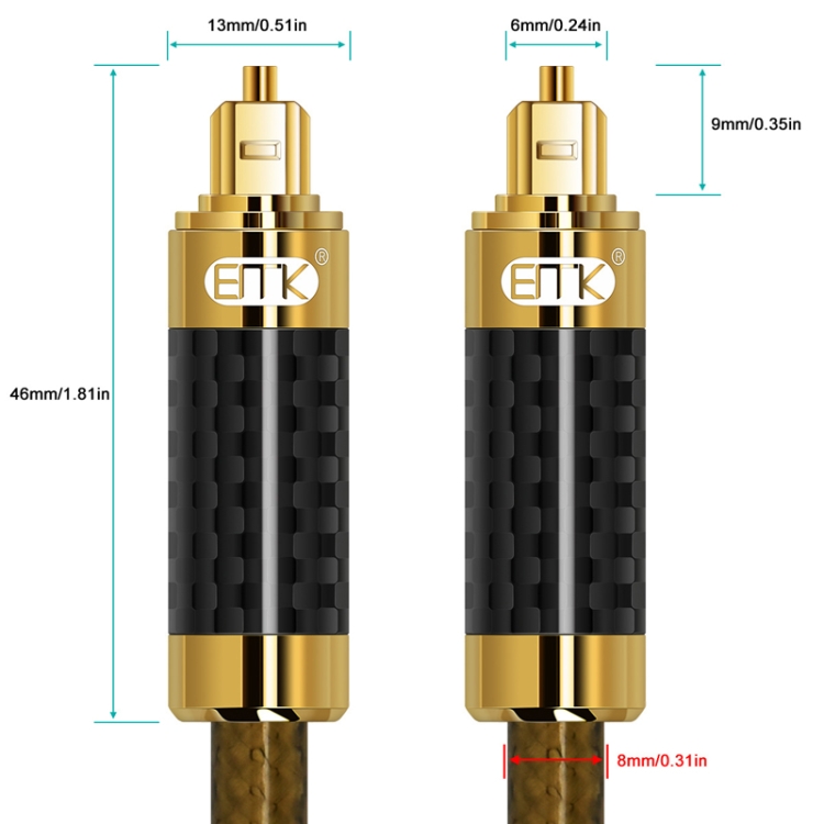 EMK GM/A8.0 Amplificador de cable de audio de fibra óptica digital Audio Línea de fiebre chapada en oro, longitud: 1 m (café transparente) - B1