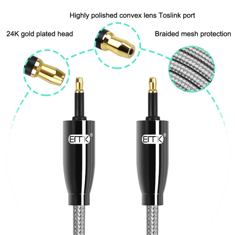 EMK QH4.0 Mini Toslink Interfaz de 3,5 mm SPDIF Audio Fibra óptica, Longitud: 3 m (Negro) - B2