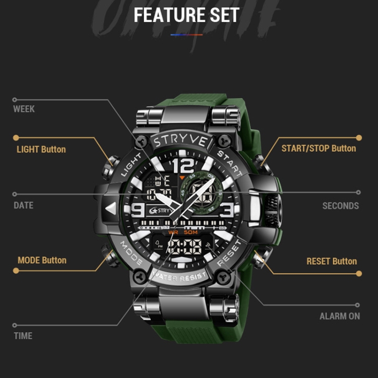 STRYVE S8026 スポーツ カラフル ナイトライト 電子防水時計 多機能 学生用腕時計 (カラフルブラック)