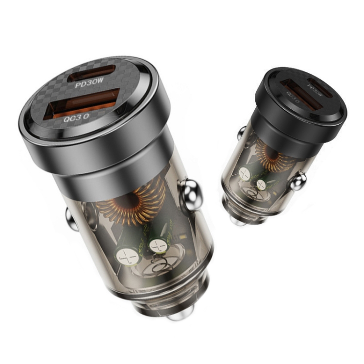 PD+QC Mini Transparent Super Fast Charge Car Cigarette Lighter Charger(Black) PD+QC Mini Transparent Super Fast Charge Car Cigarette Lighter Charger(Black)