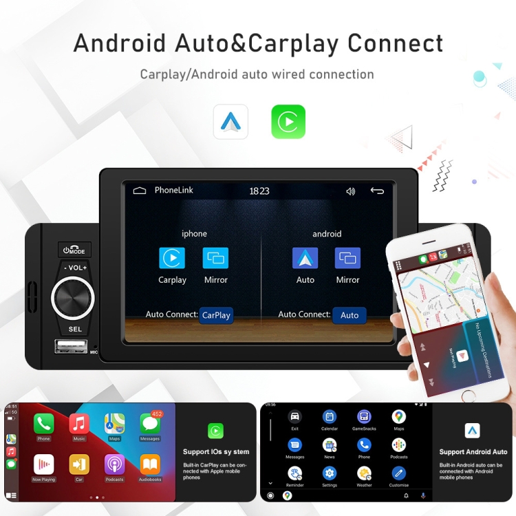 A3107 5 inches Car MP5 Wired CarPlay Universal Bluetooth Player With ...