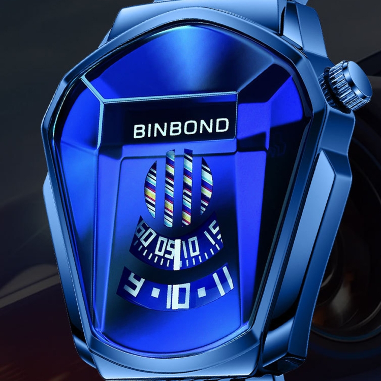 BINBOND Locomotive Concept Steel Belt Watch Men Live Black Technology Watch  (หน้าปัดสีน้ำเงิน Steel Blue)