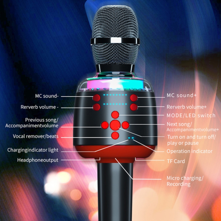 KG001 Micrófono inalámbrico Bluetooth Altavoz Micrófono de condensador K-song (Negro) - B4