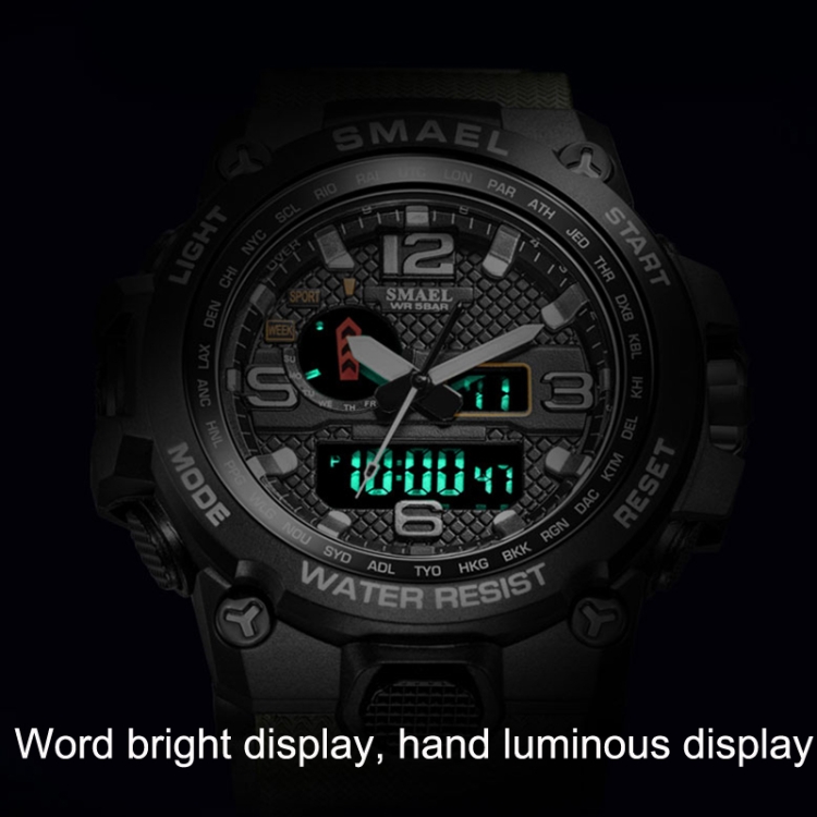 SMAEL 1545D クロノグラフ カレンダー 目覚まし時計 ナイトライト 防水 腕時計 アウトドア メンズウォッチ (ブラック)