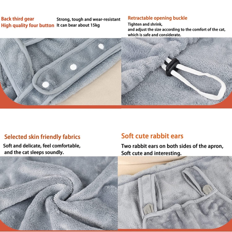 Cat Hug Apron Fleece Carriers Bags Anti-sticky Fur Hold Cats Pocket(Gray)