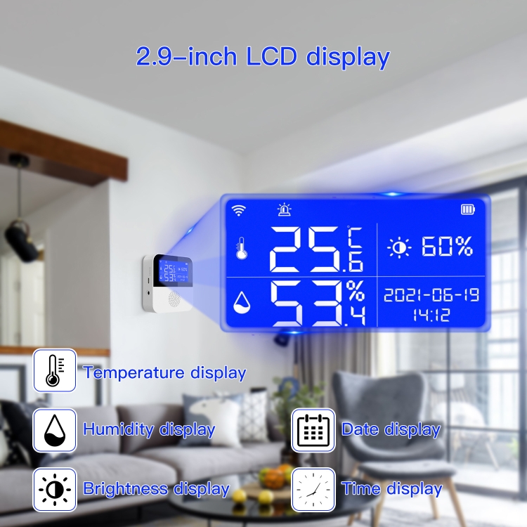 Tuya Wifi Temperature and Humidity Sensor Lcd Screen Display for