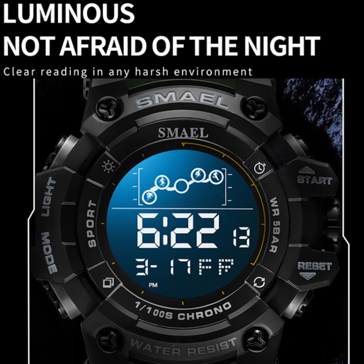 SMAEL 8082アウトドア防水スポーツ多機能発光タイミング電子時計（ホワイトカラフルブルーパウダー）