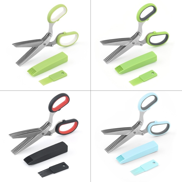 Five-Layer Vegetable Scissors Office Shredding Stainless Steel  Scissors(Green White)