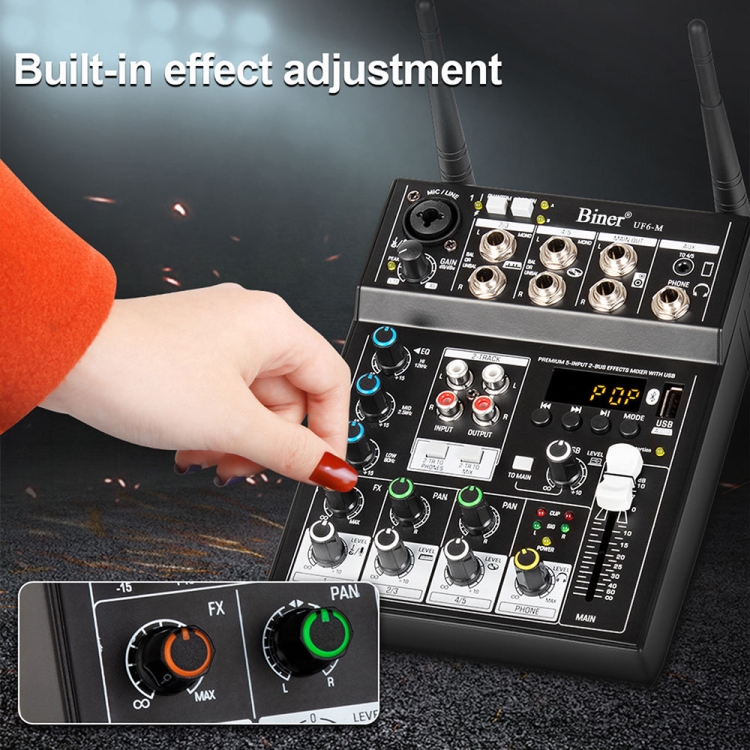 UF6M 4 Way Mixer With Wireless Microphone Recording Small Live USB