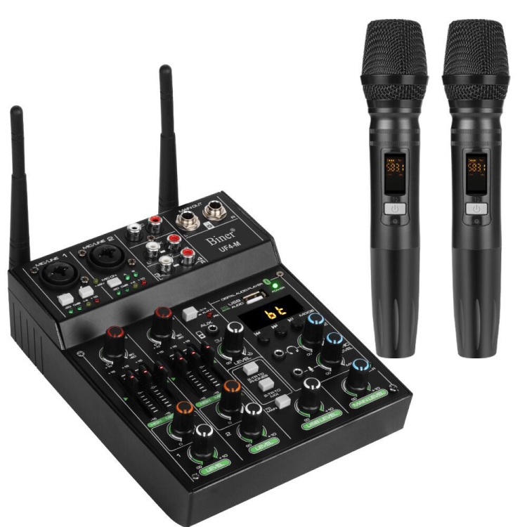 Mezclador de 4 vías UF4-M con grabación de micrófono de reverberación inalámbrico Bluetooth USB pequeño en vivo (negro) - B1