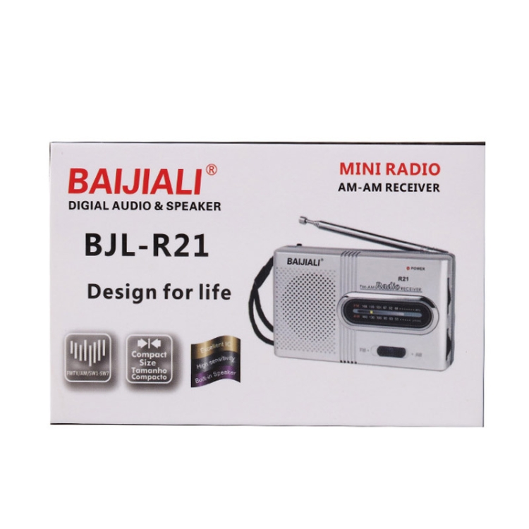 BAIJIALI BJLR21 Simple Retro Radio Full-band Built-in Speaker Outdoor Portable Audio(Silver Gray) - B5