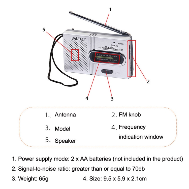 BAIJIALI BJLR21 Simple Retro Radio Full-band Built-in Speaker Outdoor Portable Audio(Silver Gray) - B6