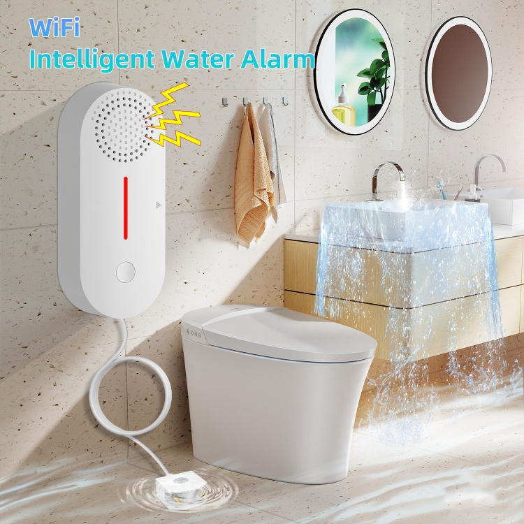 Détecteur de fuite d'eau-détecteur d'inondation Alarme d'eau Détecteurs d' eau sans fil avec alarme sonore et lumineuse, blanc