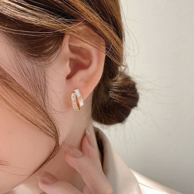 Shell Double Layer Earrings with Diamond Earrings Color EH1207