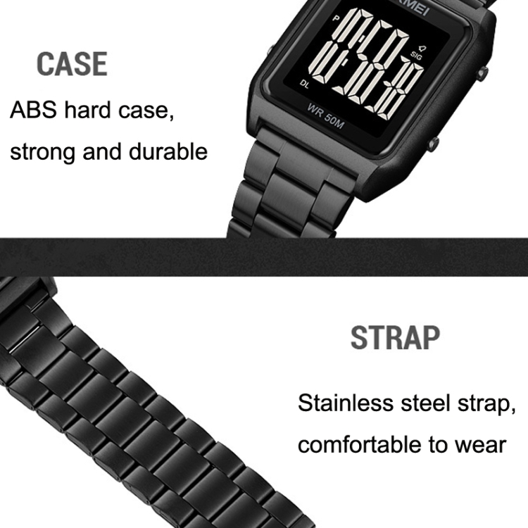SKMEI 1879 Square Large Screen Men Steel Belt Multi function EL Luminous Watch Couleur Argent
