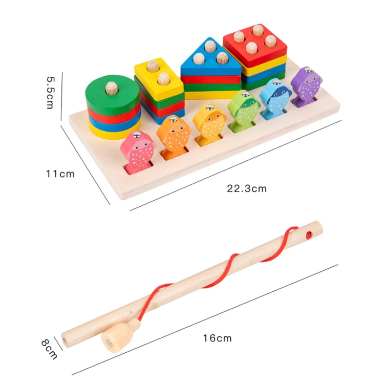 2-in-1 3D Magnetic Fishing Column Shape Matching Wooden Toys,Style