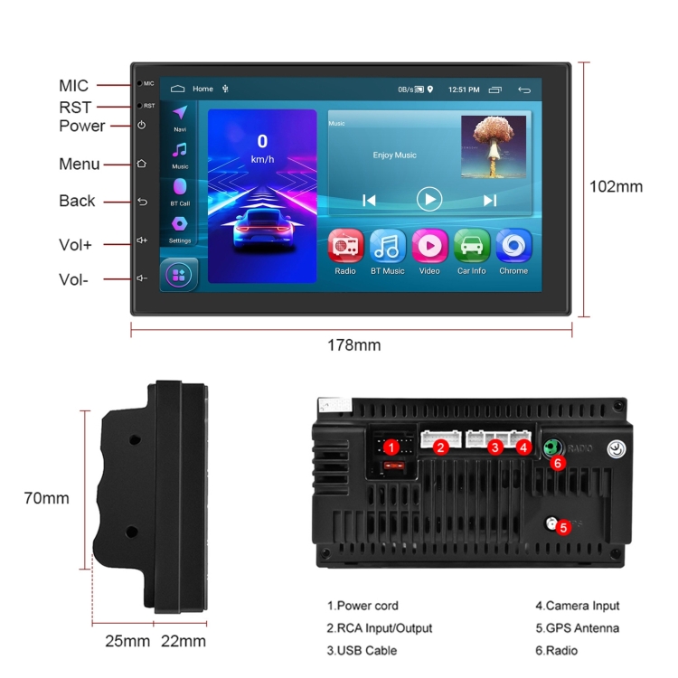 A3194 7 Inch Android 11 Central Control Carplay 2+32G Car Large Screen ...
