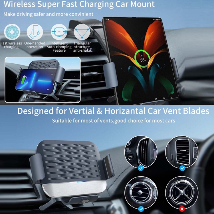 For Samsung Galaxy Z Fold4 / 3 S10 Folding Screen Mobile Phone Vehicle Bracket Dual Coil Wireless Charger For Samsung Galaxy Z Fold4 / 3 S10 Folding Screen Mobile Phone Vehicle Bracket Dual Coil Wireless Charger