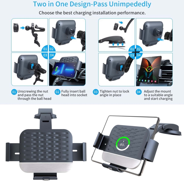 For Samsung Galaxy Z Fold4 / 3 S10 Folding Screen Mobile Phone Vehicle Bracket Dual Coil Wireless Charger For Samsung Galaxy Z Fold4 / 3 S10 Folding Screen Mobile Phone Vehicle Bracket Dual Coil Wireless Charger