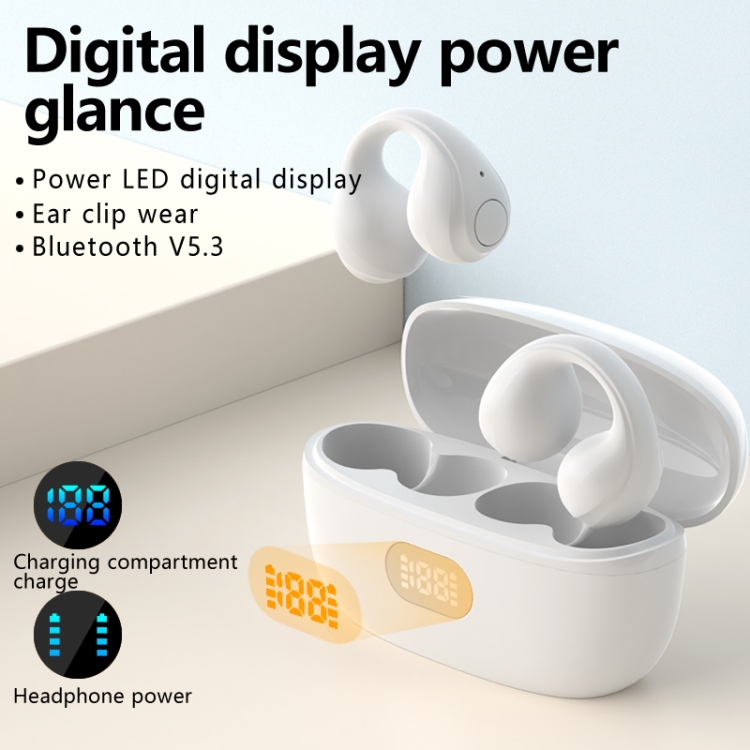 AIR8 Clip Ear With Digital Display Charging Bin Wireless Bluetooth Earphones(White) AIR8 Clip Ear With Digital Display Charging Bin Wireless Bluetooth Earphones(White)