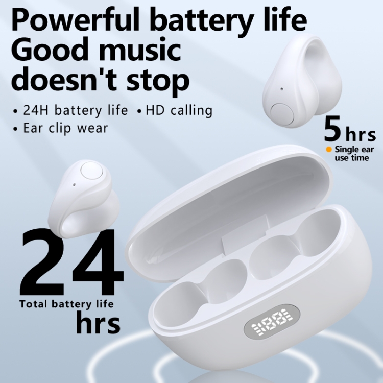 AIR8 Clip Ear With Digital Display Charging Bin Wireless Bluetooth Earphones(White) AIR8 Clip Ear With Digital Display Charging Bin Wireless Bluetooth Earphones(White)