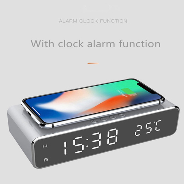 W258 With Clock / Temperature Display Desktop Phone / Earphone Wireless Charging(5W Silver) W258 With Clock / Temperature Display Desktop Phone / Earphone Wireless Charging(5W Silver)