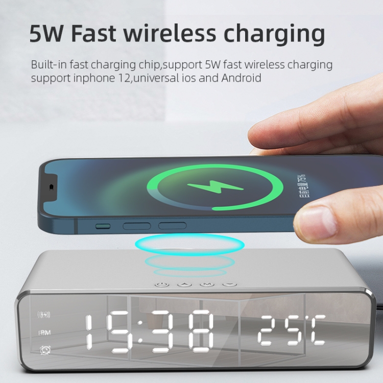 W258 With Clock / Temperature Display Desktop Phone / Earphone Wireless Charging(5W Silver) W258 With Clock / Temperature Display Desktop Phone / Earphone Wireless Charging(5W Silver)