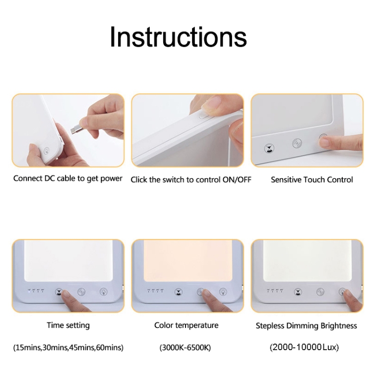 JSK30 LED 타이밍 지능형 디밍 슬픈 치료 램프, 사양 전력선 + 영국 플러그 포함