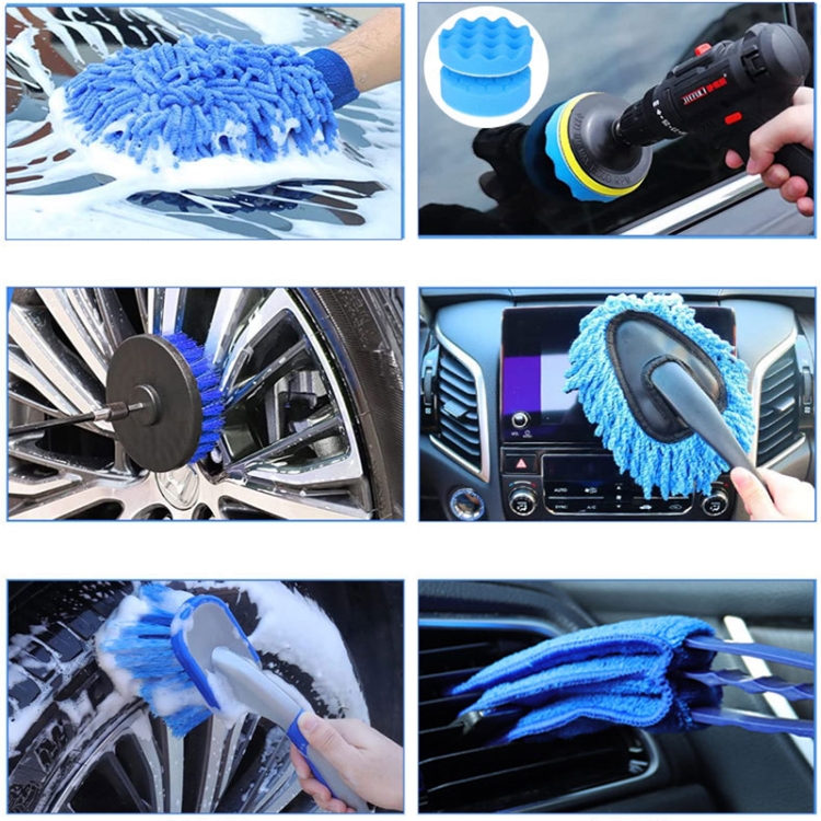26 pezzi/set WRS-CS29 Set di spazzole per la pulizia dell'autolavaggio  Spazzola per trapano elettrico per la pulizia delle fessure interne  dell'auto
