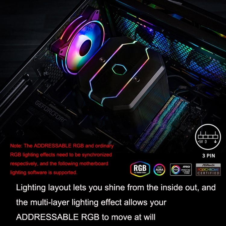 MF120 Halo Dual ARGB Efecto de luz Gran volumen de aire Ventilador de refrigeración del chasis (Negro) - B3