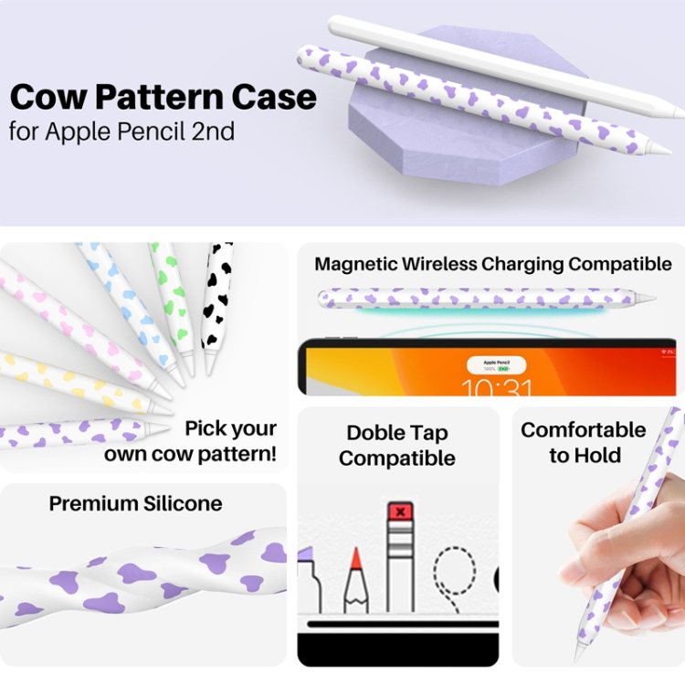 Para Apple Pencil 2 AhaStyle PT65CW Estuche de silicona para bolígrafo Milk Cow Pattern Stylus Case (Amarillo) - B6