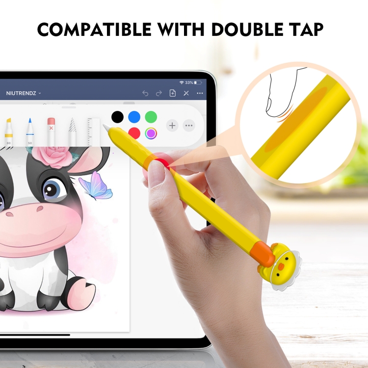 Para Apple Pencil 2 AhaStyle PT-LC129 Estuche para bolígrafo Estuche protector de silicona con dibujos animados (Blanco vaca) - B8
