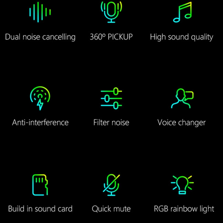 Micrófono USB para juegos Tarjeta de sonido integrada 5 modos de cambio de voz con iluminación RGB - 2
