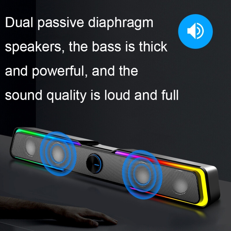 Versión con cable + Bluetooth DHE6002S Luces RGB HiFi Efecto de sonido Computadora Audio Escritorio Altavoces de tira larga - B4